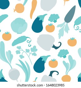 Seamless vector pattern with colorful vegetables in flat style. 