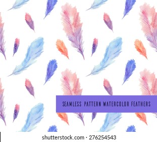 Seamless vector pattern with colorful watercolor feathers