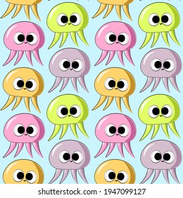 Seamless vector pattern with colors little jellyfish
