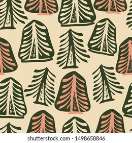 Seamless vector pattern with colourful fir trees. The design suits backgrounds, wallpapers, wrapping papers, celebration decorations.
