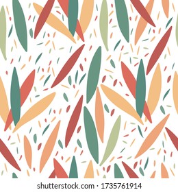 Seamless vector pattern with colourful lines in floral minimal style isolated on white background