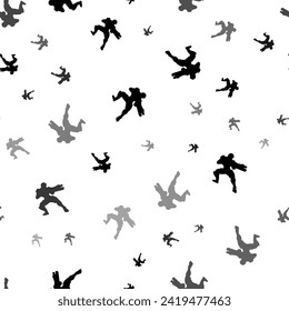 Seamless vector pattern with combat robots, creating a creative monochrome background with rotated elements. Vector illustration on white background