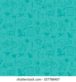 Seamless vector pattern of common household items including furniture and fixtures. Fully scalable and editable.