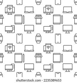 Seamless vector pattern of computer, smartphone, watch, laptop, tablet. Suitable for web sites, apps, covers, wrapping