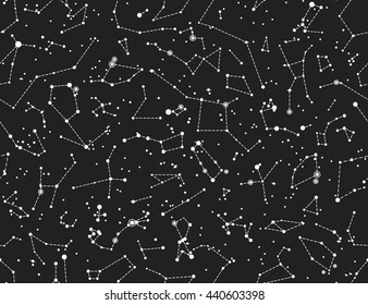 Seamless vector pattern with constellations on black background. Astronomical Scientific school seamless pattern on blackboard background