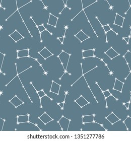 Seamless vector pattern with constellations. Space exploration. Astronomy. Science. Design for astronomy apps, websites, print.