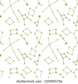 Seamless vector pattern with constellations. Space exploration. Astronomy. Science. Design for astronomy apps, websites, print.