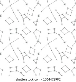 Seamless vector pattern with constellations. Space exploration. Astronomy. Science. Design for astronomy apps, websites, print.