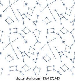 Seamless vector pattern with constellations. Space exploration. Astronomy. Science. Design for astronomy apps, websites, print.