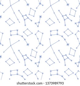 Seamless vector pattern with constellations. Space exploration. Astronomy. Science. Design for astronomy apps, websites, print.