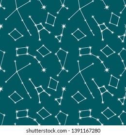 Seamless vector pattern with constellations. Space exploration. Astronomy. Science. Design for astronomy apps, websites, print.