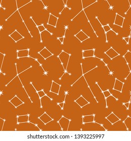 Seamless vector pattern with constellations. Space exploration. Astronomy. Science. Design for astronomy apps, websites, print.