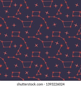 Seamless vector pattern with constellations. Space exploration. Astronomy. Science. Design for astronomy apps, websites, print.