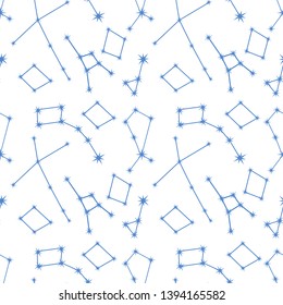 Seamless vector pattern with constellations. Space exploration. Astronomy. Science. Design for astronomy apps, websites, print.