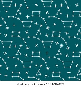Seamless vector pattern with constellations. Space exploration. Astronomy. Science. Design for astronomy apps, websites, print.