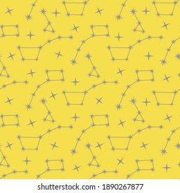 Seamless vector pattern with constellations. Space exploration. Astronomy. Science. Design for astronomy apps, websites, print. Illuminating and Ultimate Gray.