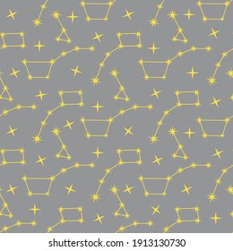 Seamless vector pattern with constellations. Space exploration. Astronomy. Science. Design for astronomy apps, websites, print. Illuminating and Ultimate Gray.