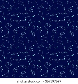 Seamless vector pattern with constellations. zodiac signs