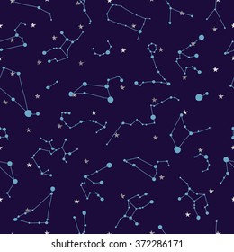 Seamless vector pattern with constellations. zodiac signs and silver stars