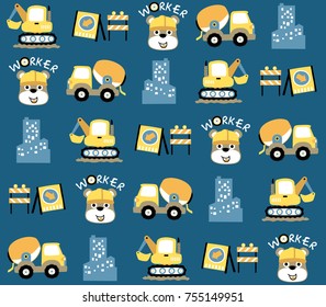 seamless vector pattern of construction element with cute bear
