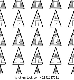 Seamless vector pattern of contour houses in doodle style on a white background.
