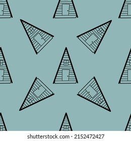 Nahtlose Vektormuster von Konturhäusern im Stil von Doodles auf grauem Hintergrund.
