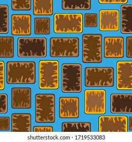Seamless vector pattern of cookies with chocolate on a blue background. Big and small.