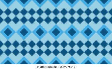 Seamless vector pattern. Cool dark blue and light blue triangle and rhombus combination background. Traditional architectural wallpaper. Geometric digital paper. Ethnic textile print.