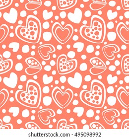 Seamless vector pattern. Coral hand drawn endless background with ornamental decorative elements with ethnic, traditional motives. Series of Hand Drawn Ornamental Seamless vector Patterns
