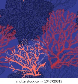 Seamless vector pattern with corals. Abstract underwater background.