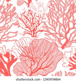 Seamless vector pattern with corals on a white background. Abstract underwater background.