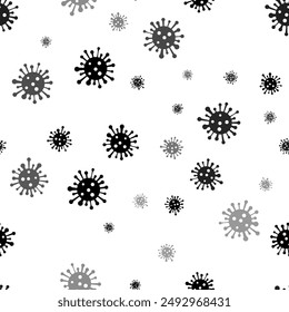 Seamless vector pattern with coronavirus symbols, creating a creative monochrome background with rotated elements. Vector illustration on white background