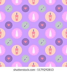 Seamless vector pattern with cosmetics and perfume. Great for wrapping paper, banners, package, etc.