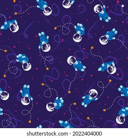 Seamless vector pattern with cosmonauts and stars