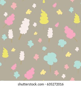 Seamless Vector pattern with cotton candy doodles.
