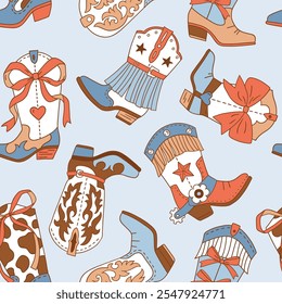 Seamless vector pattern with cowboy boots. Hand drawn western rodeo background. EPS 10 vector file. Perfect for textile, wallpaper or nursery print design.