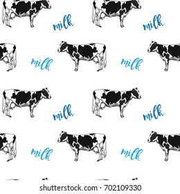 Seamless vector pattern with cows. Good for package, wrapping design for natural priduct
