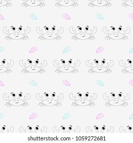 Seamless vector pattern with crab illustration. Print for textiles.