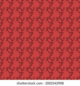 Seamless vector pattern with crabs. Doodle vector with crab icons on red background. Vintage crab pattern