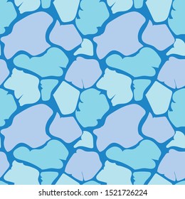 A seamless vector pattern with cracked sea ice in shades of cold blue colors. Surface print design.