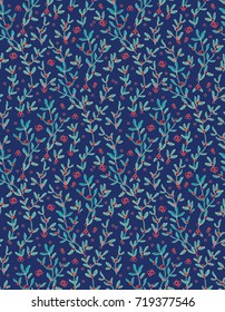 Seamless vector pattern with cranberries on blue background