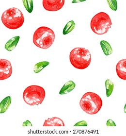 Seamless vector pattern with cranberries. Watercolor background. North Berries.