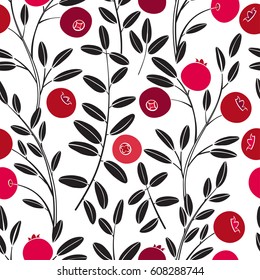 Seamless vector pattern with cranberry on a white background.