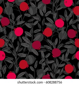 Seamless vector pattern with cranberry on a black  background.