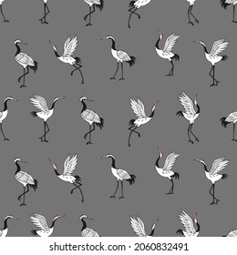 Seamless vector pattern of cranes. Decoration print for wrapping, wallpaper, fabric, textile.