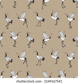 Seamless vector pattern of cranes. Decoration print for wrapping, wallpaper, fabric, textile.