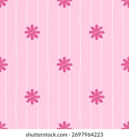 Padrão de vetor sem costura com flor de giz de cera desenhada à mão. Ideal para crianças têxteis, artigos de papelaria, embrulho de presente e embalagens divertidas.