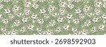 Seamless vector pattern with cream floral blooms and leafy branches on a soft sage green background. Elegant botanical design for textiles, wrapping, and home decor