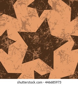 Seamless vector pattern. Creative geometric brown background with stars. Texture with attrition, cracks and ambrosia. Old style vintage design. Graphic illustration.  