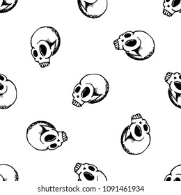 Seamless vector pattern. Creative skull drawing. Black and white texture.